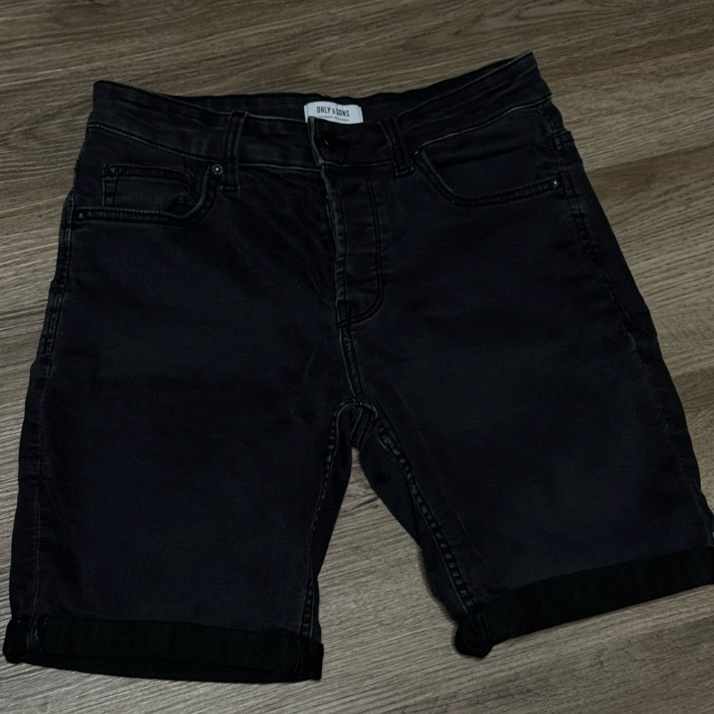 Only & Sons Black Denim Shorts (Medium)